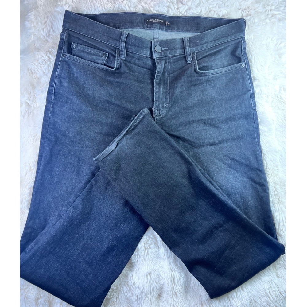 Banana Republic Men Slim Fit Dark Wash Denim Jean 34x34 Indigo Blue 5-Pocket A16